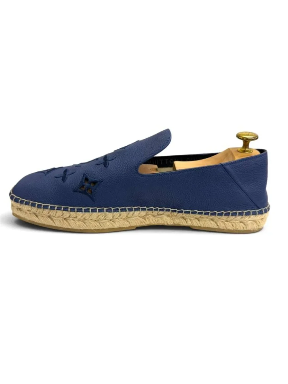 Louis Vuitton Leather Monogram Logo Embroidery Espadrilles Slip Ons Navy 8.5